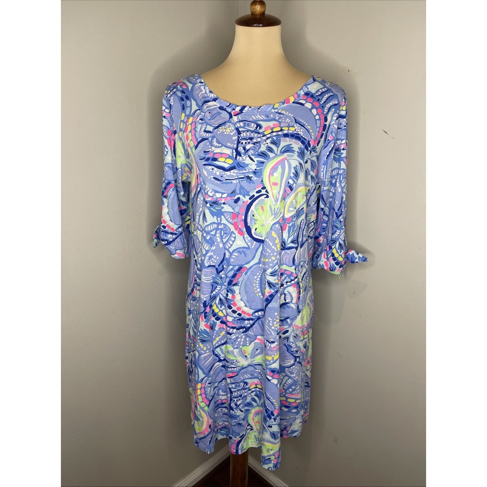 Lilly Pulitzer Preston Pima Cotton Dress in Blue Peri Pinch Pinch Large L
